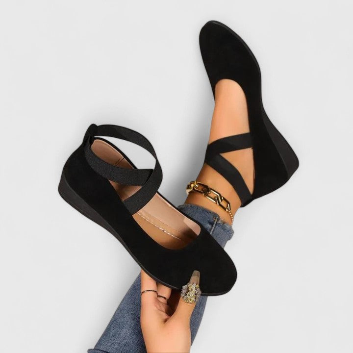 Zephyra | Women's Cross Strap Mary Jane Flats - Black - Image 1
