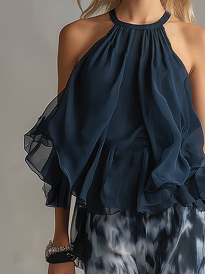 Zephyra | Women's Halter Wide Leg Two Piece Set - Navy - Image 5