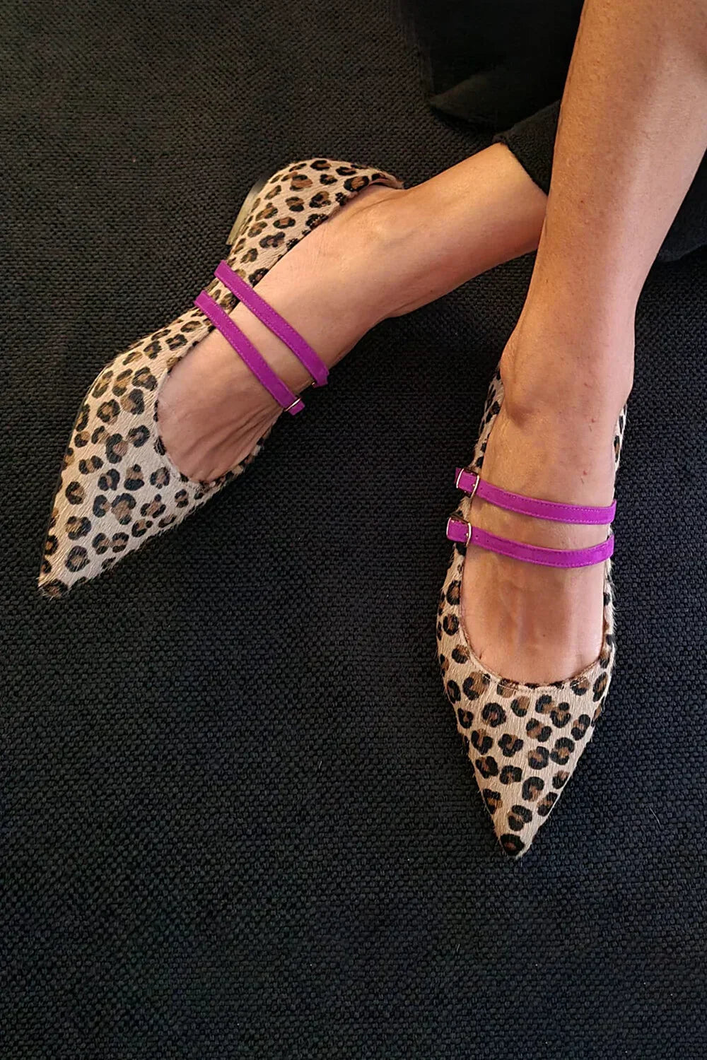 Zinnia | Women's Leopard Print Double Strap Mary Jane Flats - Brown - Image 1