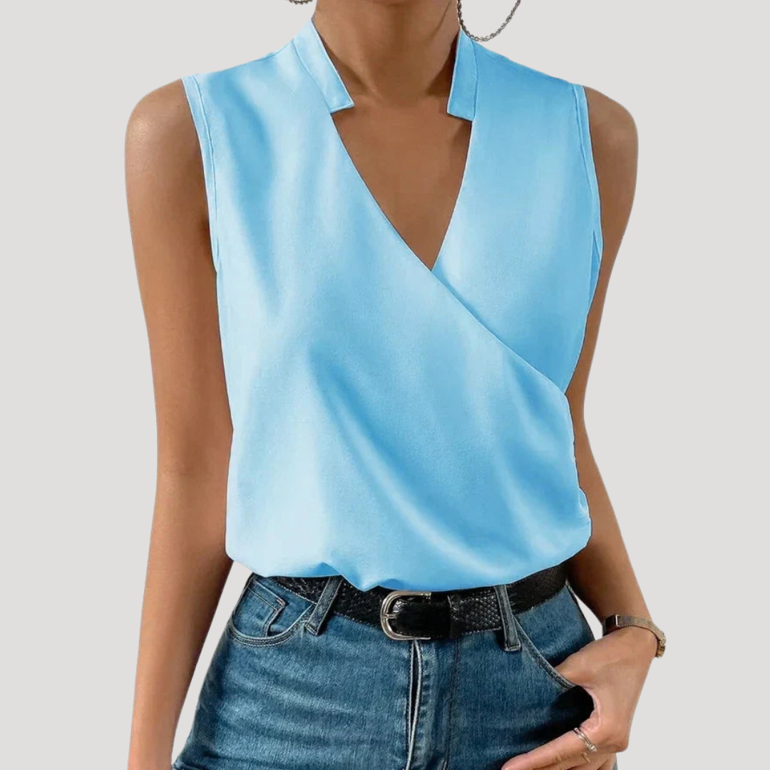 Zinnia | Women's Wrap Front Sleeveless Blouse - White - Image 2