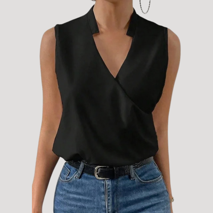Zinnia | Women's Wrap Front Sleeveless Blouse - White - Image 3