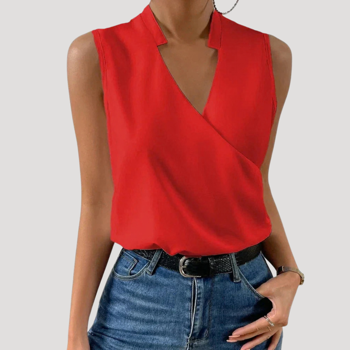 Zinnia | Women's Wrap Front Sleeveless Blouse - White - Image 4