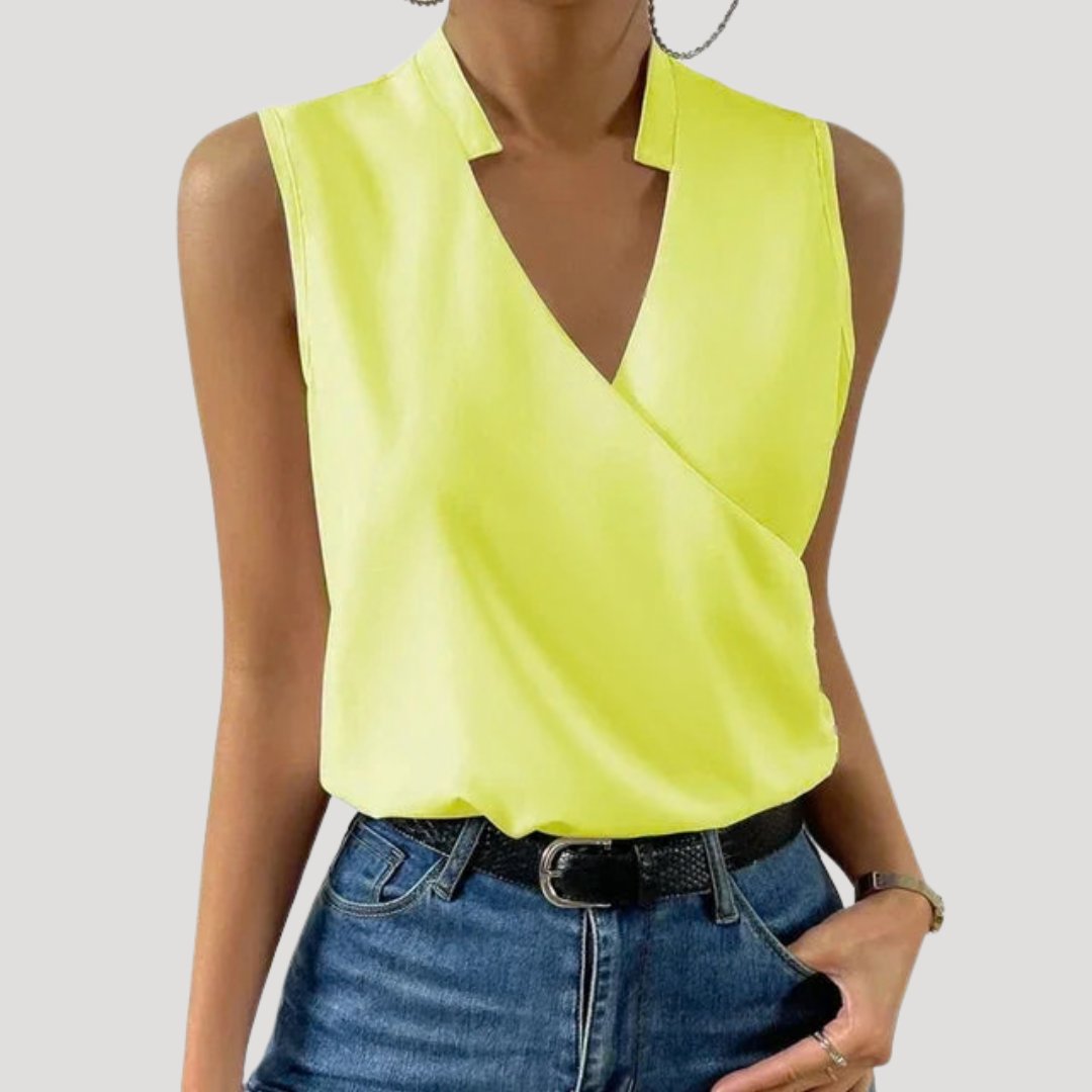 Zinnia | Women's Wrap Front Sleeveless Blouse - White - Image 5