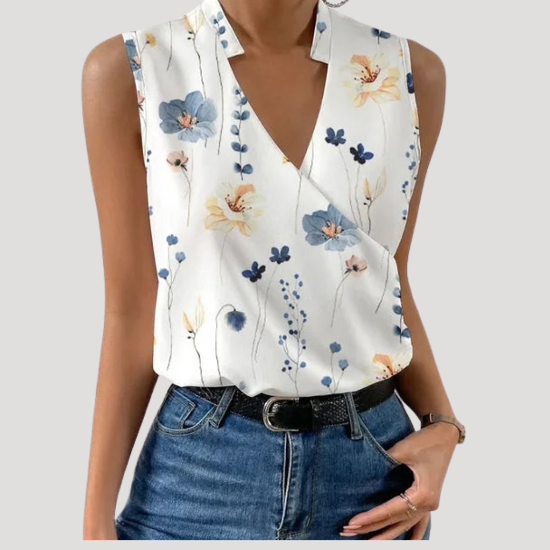 Zinnia | Women's Wrap Front Sleeveless Blouse - White - Image 6