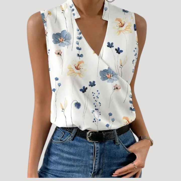Zinnia | Women's Wrap Front Sleeveless Blouse - White - Image 6
