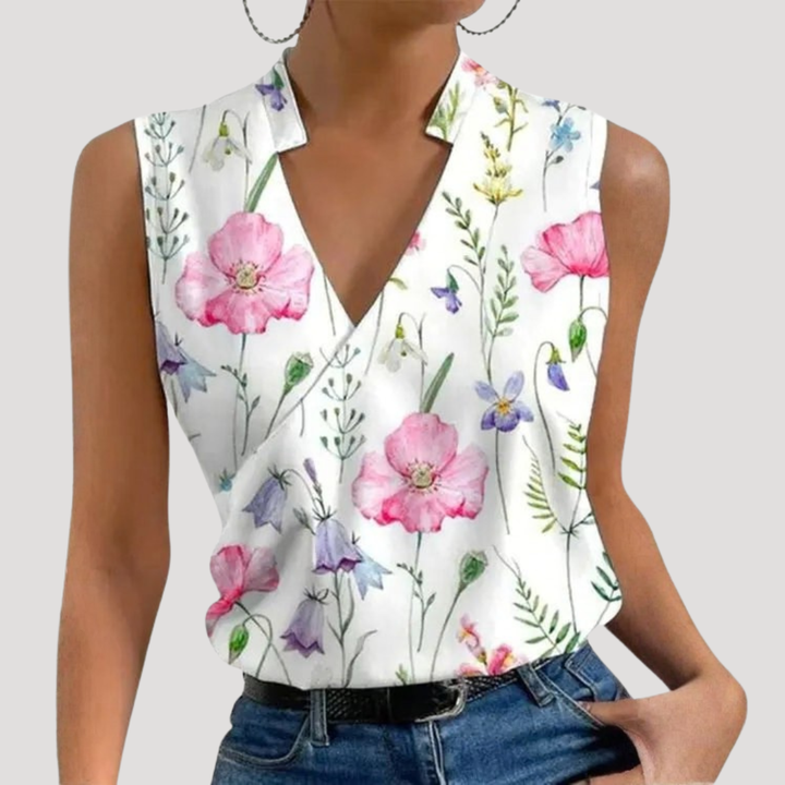 Zinnia | Women's Wrap Front Sleeveless Blouse - White - Image 7